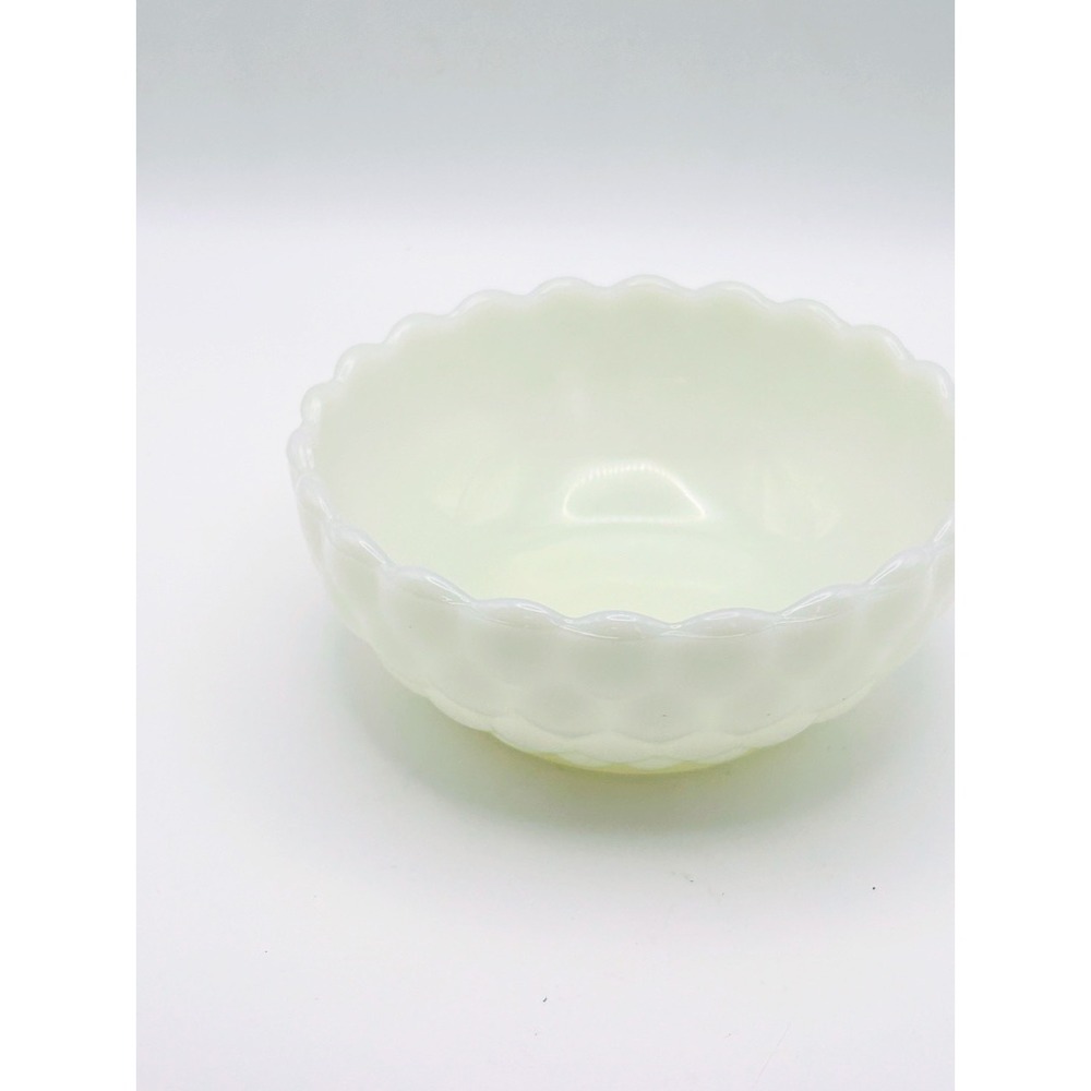 Vintage‎ Fenton Milk Glass Hobnail Bowl Scalloped Edge White Small Serving Dish